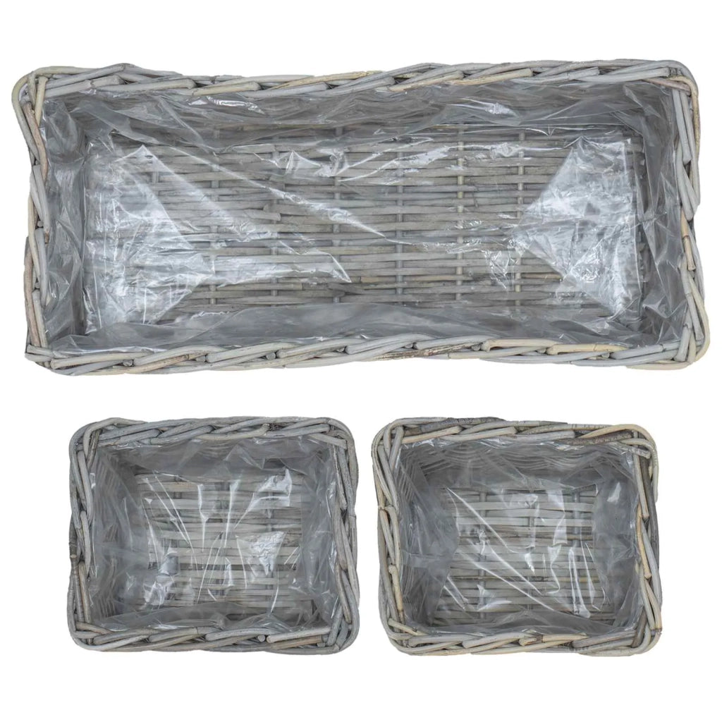 Cestino da Vaso con archiviazione 3 pcs Grigio Rattan Kubu 42020965