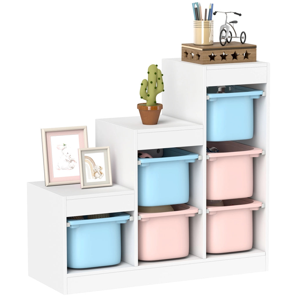 Meuble de Rangement pour Jouets 3 Niveaux 3-8 Ans Bleu Clair Rose