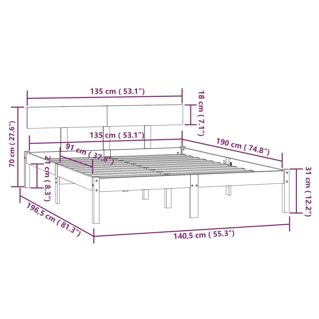 Giroletto-Struttura Letto Nero in Legno Massello 135x190 cm Double 787413