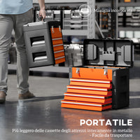 Cassetta Porta Attrezzi 49,7x25,3x40,7 cm con 4 Cassetti e Scomparto Superiore in Acciaio e Plastica Arancione e Nero