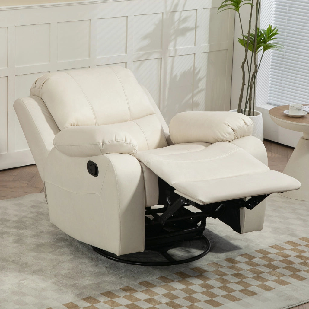 Poltrona relax reclinabile girevole ¨C Xylo ¨C tessuto crema, schienale e poggiapiedi regolabili, 150 kg