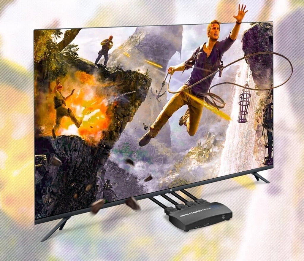 Splitter HDMI 2.1 4K Ultra HD 3 porte per TV console con telecomando QZ8Q3