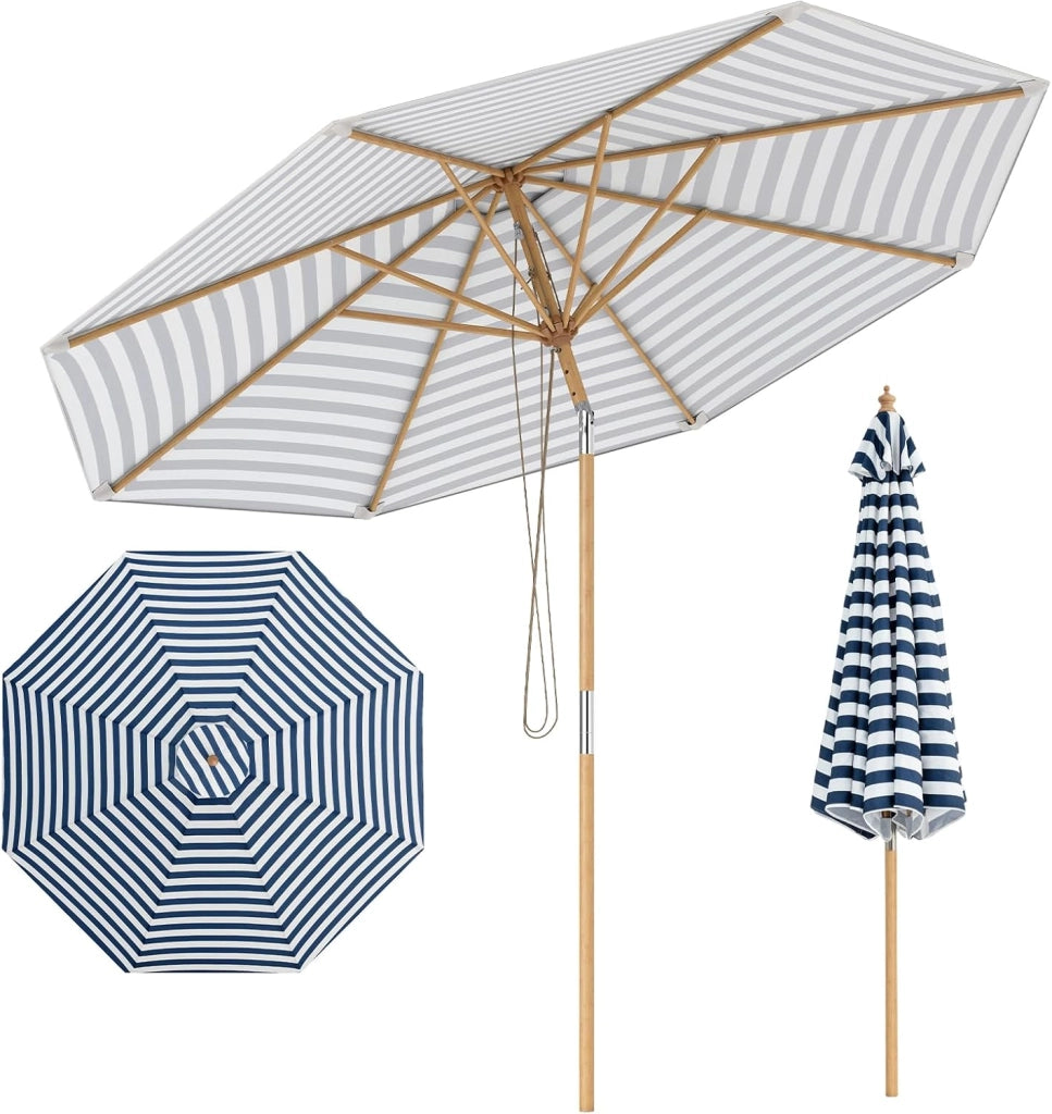 Ombrellone da Giardino Rotondo da 270 cm, Inclinazione e Altezza Regolabile, Ombrellone da Esterno con Struttura in Bambù, 8 Stecche, Anti UV, per Balcone, Terrazzo, Spiaggia