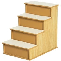 Scala per Animali Domestici Gradini per Cani Gatti con Imbottiture Estraibili Capacità 30 kg 40x59x54,2 cm Naturale e Crema