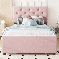 Struttura letto Singolo imbottito con contenitore estraibile regolato alla stessa altezza del letto principale,Rosa