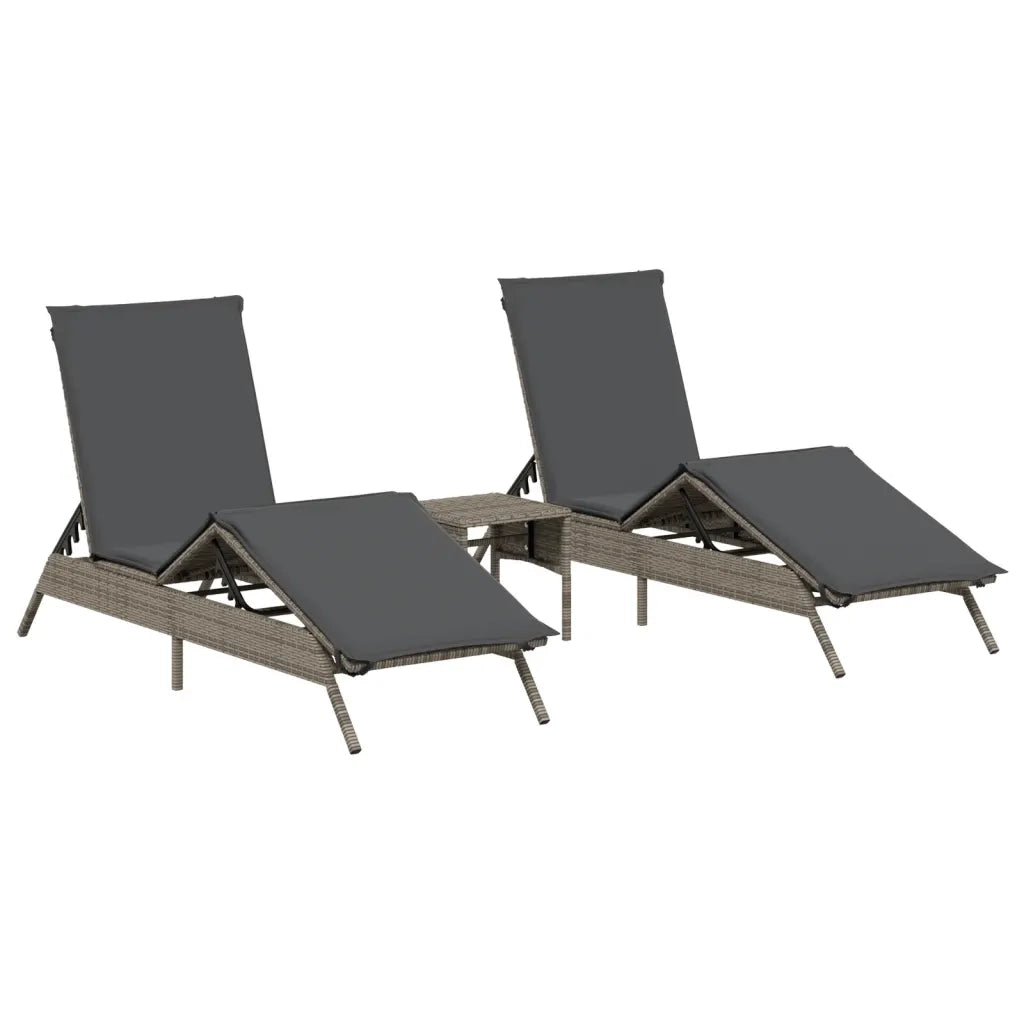 Lettini Prendisole 2 pz con Tavolino Grigio in Polyrattan 4002712