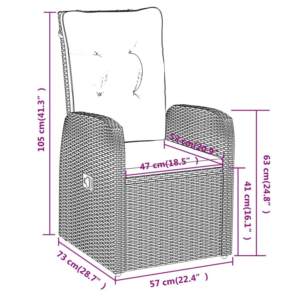 Set da Pranzo da Giardino con Cuscini 3 pz Nero cod mxl 39845