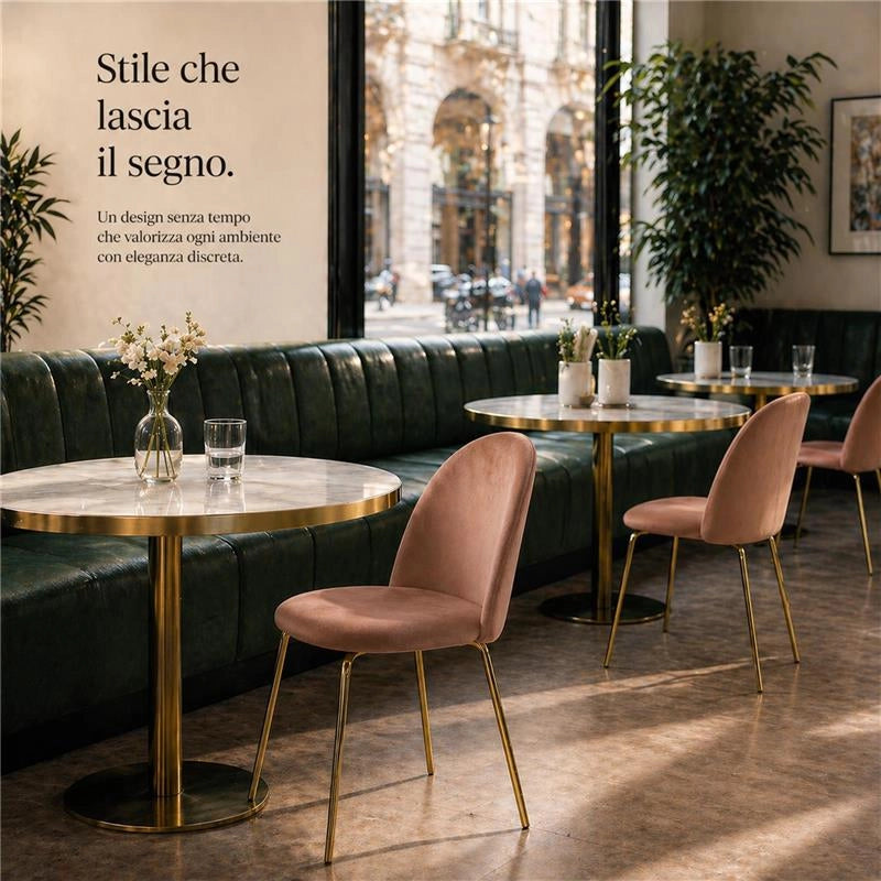 SET 4 SEDIE IN VELLUTO MARRONE CON PIEDI IN METALLO COLOR ORO MISURE: 42X53,5X86,5/47 CM
