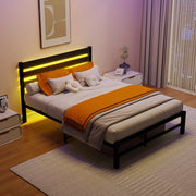 Letto matrimoniale 140x200 cm con struttura in metallo, testiera in MDF, LED RGB e vano sottoletto