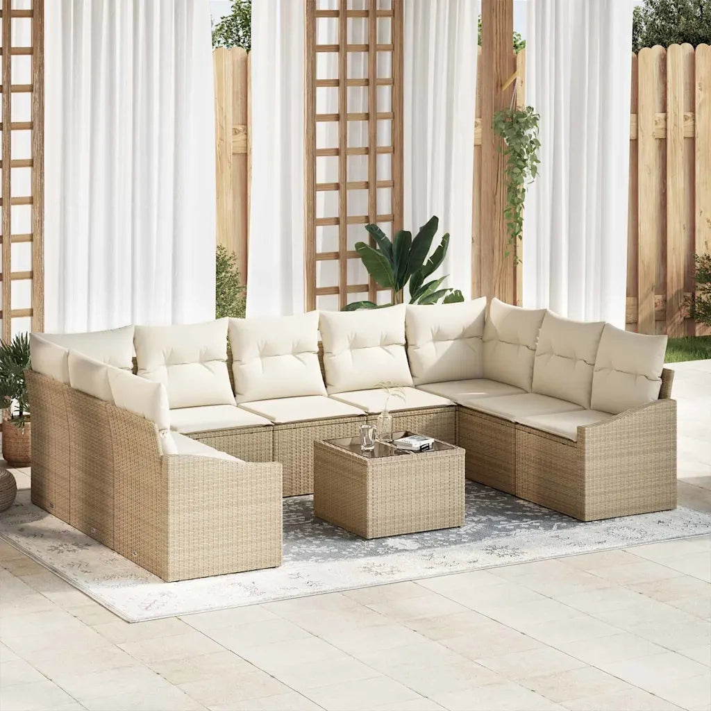Set di divani con cuscino 10 pcs Beige polyrattan