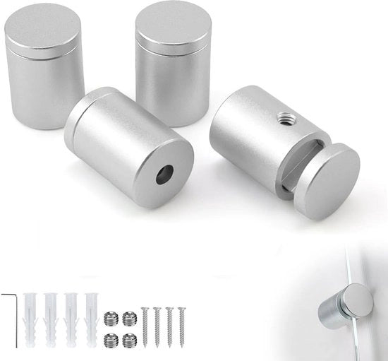 Supporto per specchio a parete 4-delig - Bevestigazione per specchio a parete - Materiale: lega di alluminio - Massima spessore di avvitamento 6 mm - Incluso set di accessori di montaggio - Adatto per ambienti umidi - Supporto per parete con beugola.