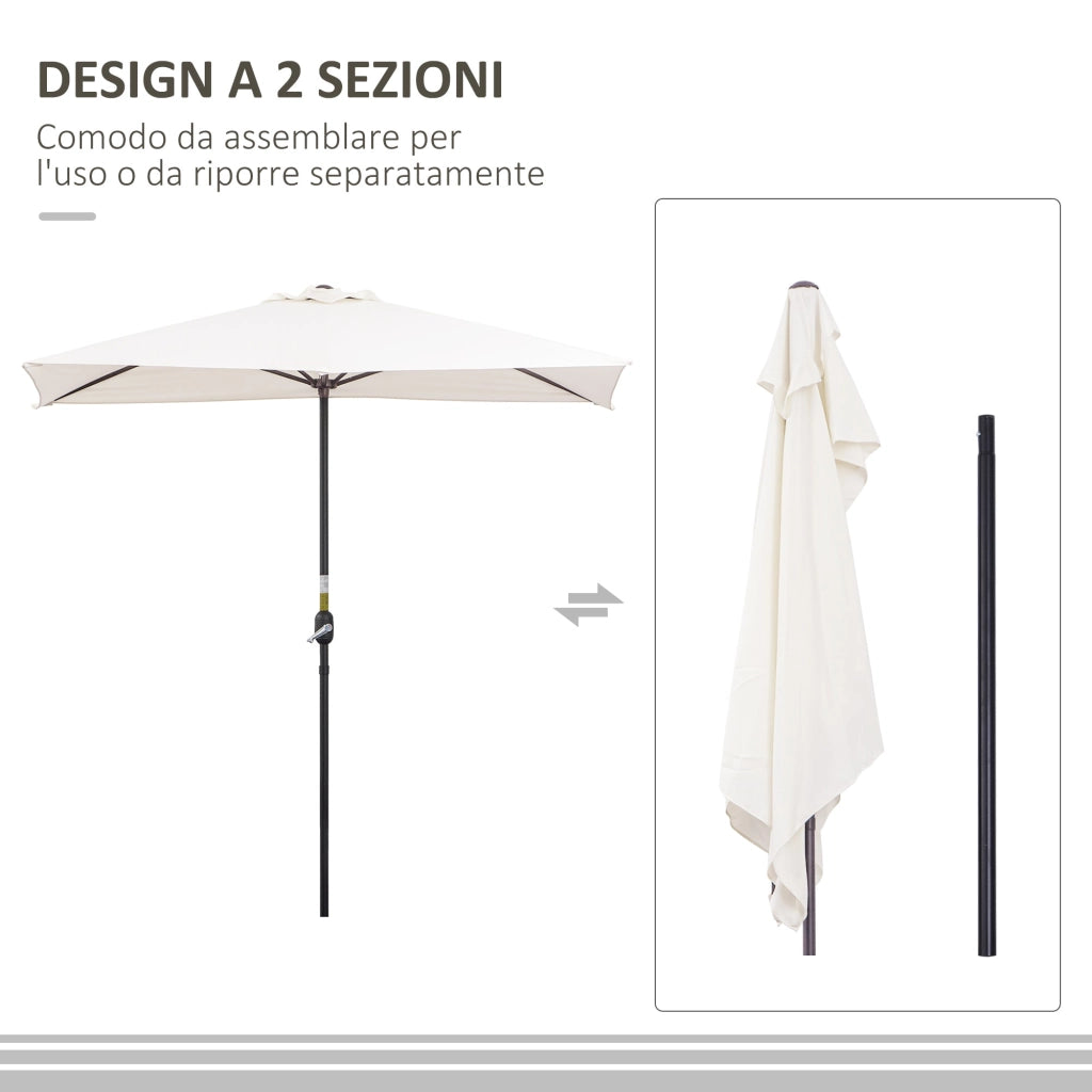 Mezzo Ombrellone da Giardino Mezzaluna 230 x130x245 cm con Apertura a Manovella Crema