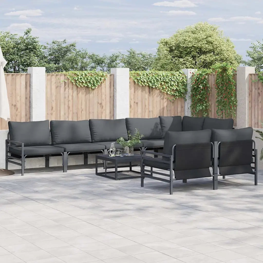 Set Divano da Giardino con cuscino 9 pcs Nero Acciaio 3379009