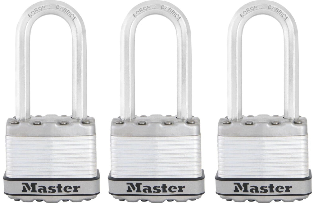 MASTER LOCK M1EURTRILH Lucchetto Convenzionale 3 Pezzi Corpo Acciaio Laminato 45 mm Cuneo Ottagonale in Carburo di Boro 8 mm Chiavi Identiche colore Argento
