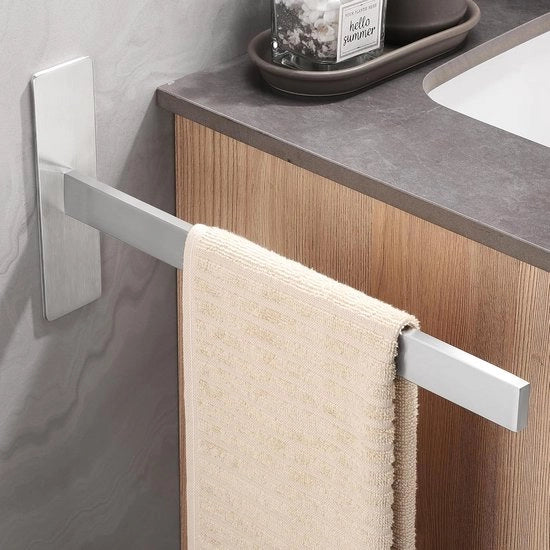 Sostegno di Asciugamano Autoadesivo - Acciaio Inossidabile - 38 cm - Laccato Argento