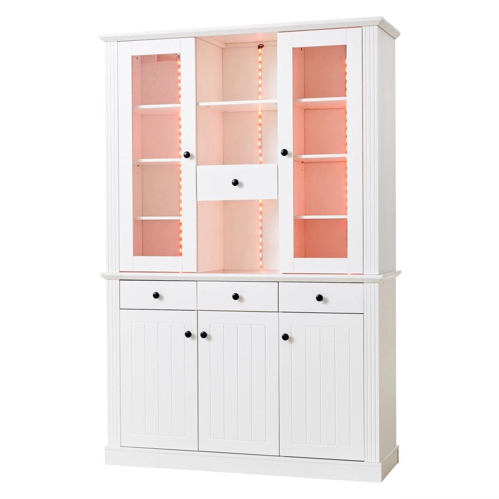 Vetrina con 5 ante; 4 cassetti e LED - per soggiorno - 119.5 x 40 x 180 cm - bianco