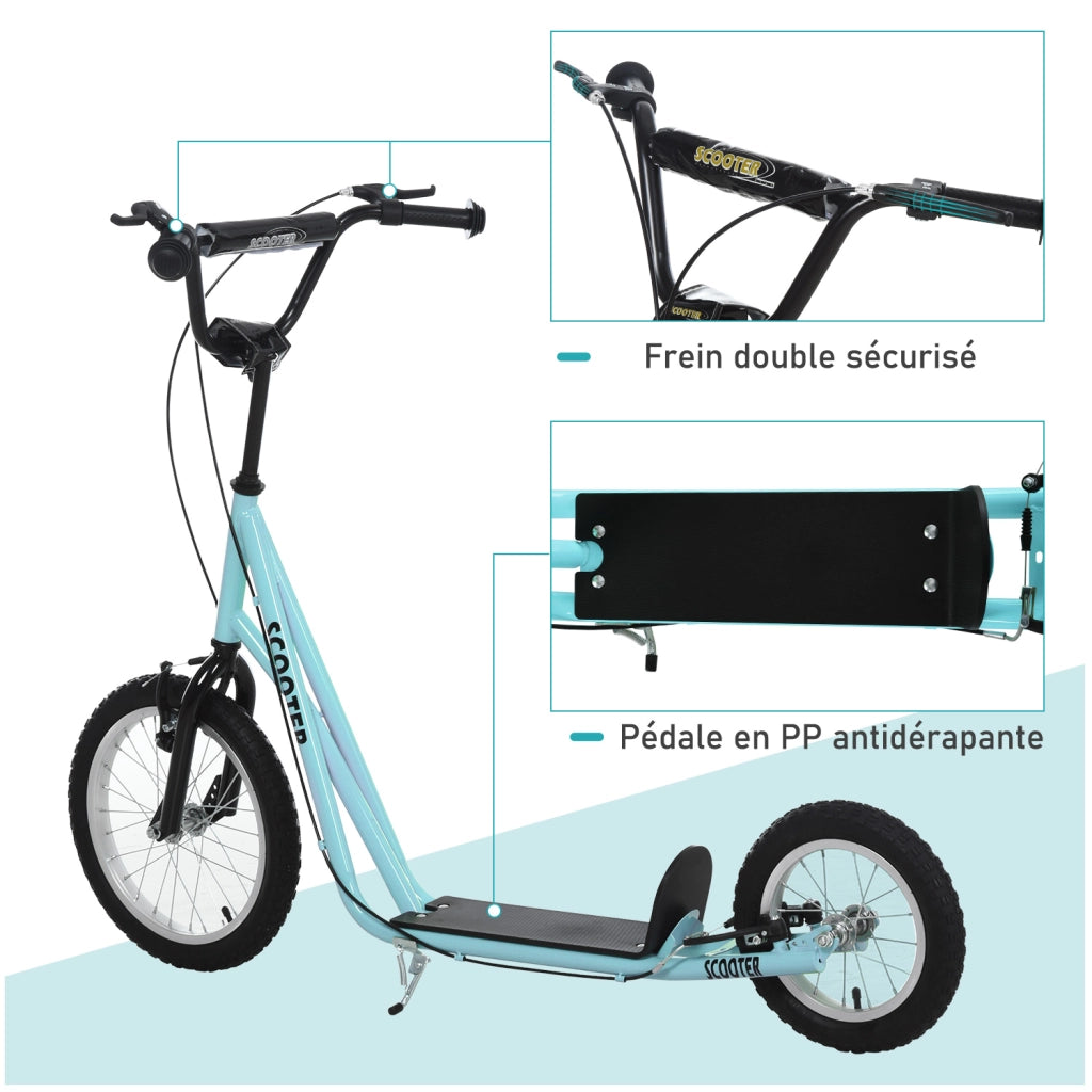 Monopattino a grandi ruote pneumatiche ? 40 e 30 cm ¨C Xylo ¨C manubrio regolabile freno blu nero