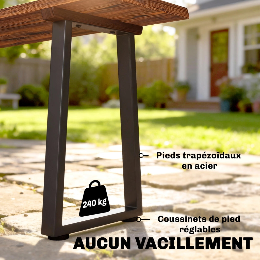 Panca da Giardino in Legno Carbonizzato ¨C Xylo ¨C 2 Posti, Piedi in Acciaio, 150x28x48cm