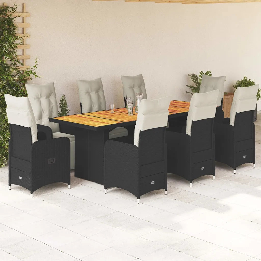 Set BistrÃ² da Giardino 9 pz con Cuscini in Polyrattan Nero