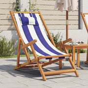 vidaXL Sedia da Spiaggia Pieghevole Blu/Bianco in Eucalipto e Tessuto