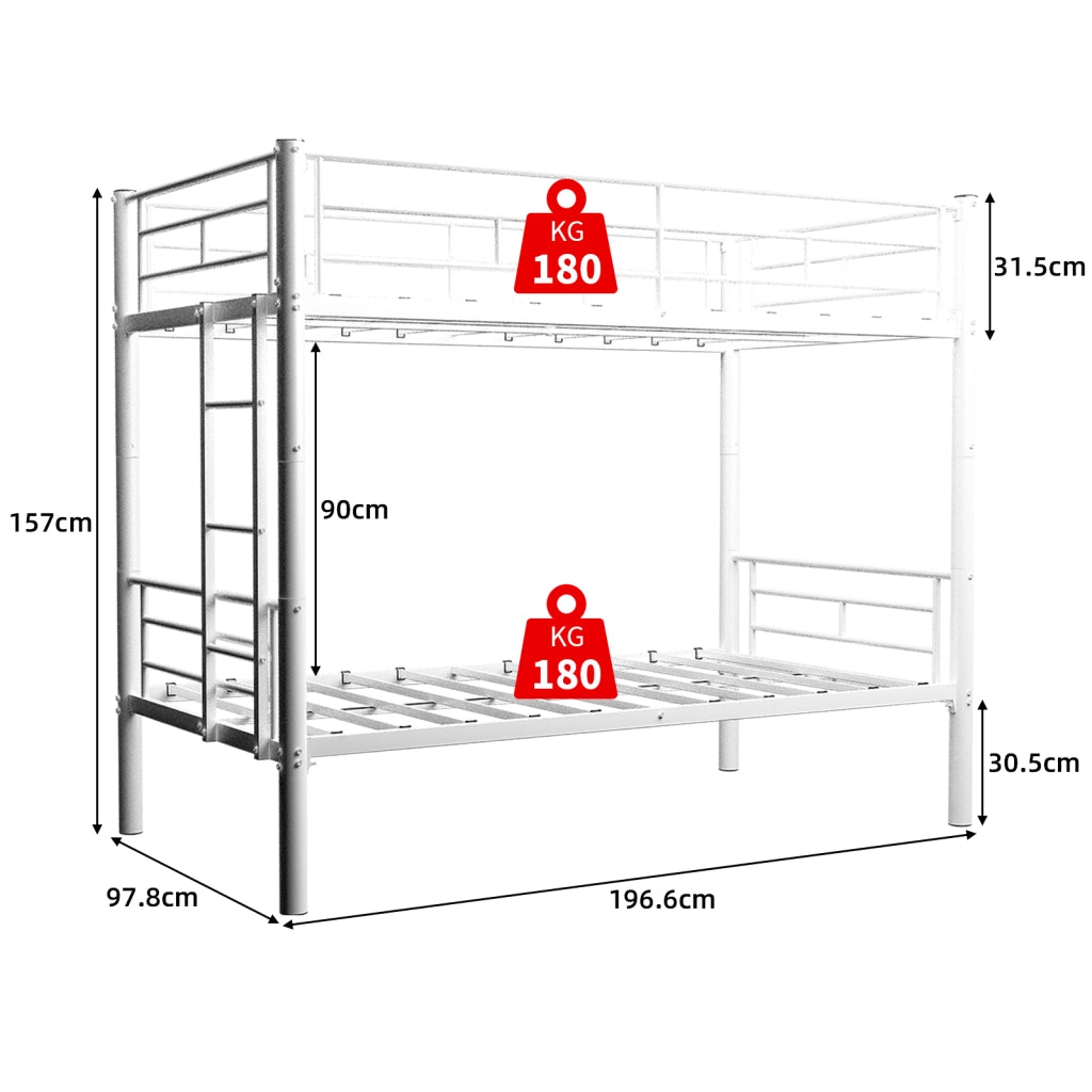 Letto a castello 90 × 190 cm con scala e barriere, convertibile in due letti singoli, senza materasso, bianco