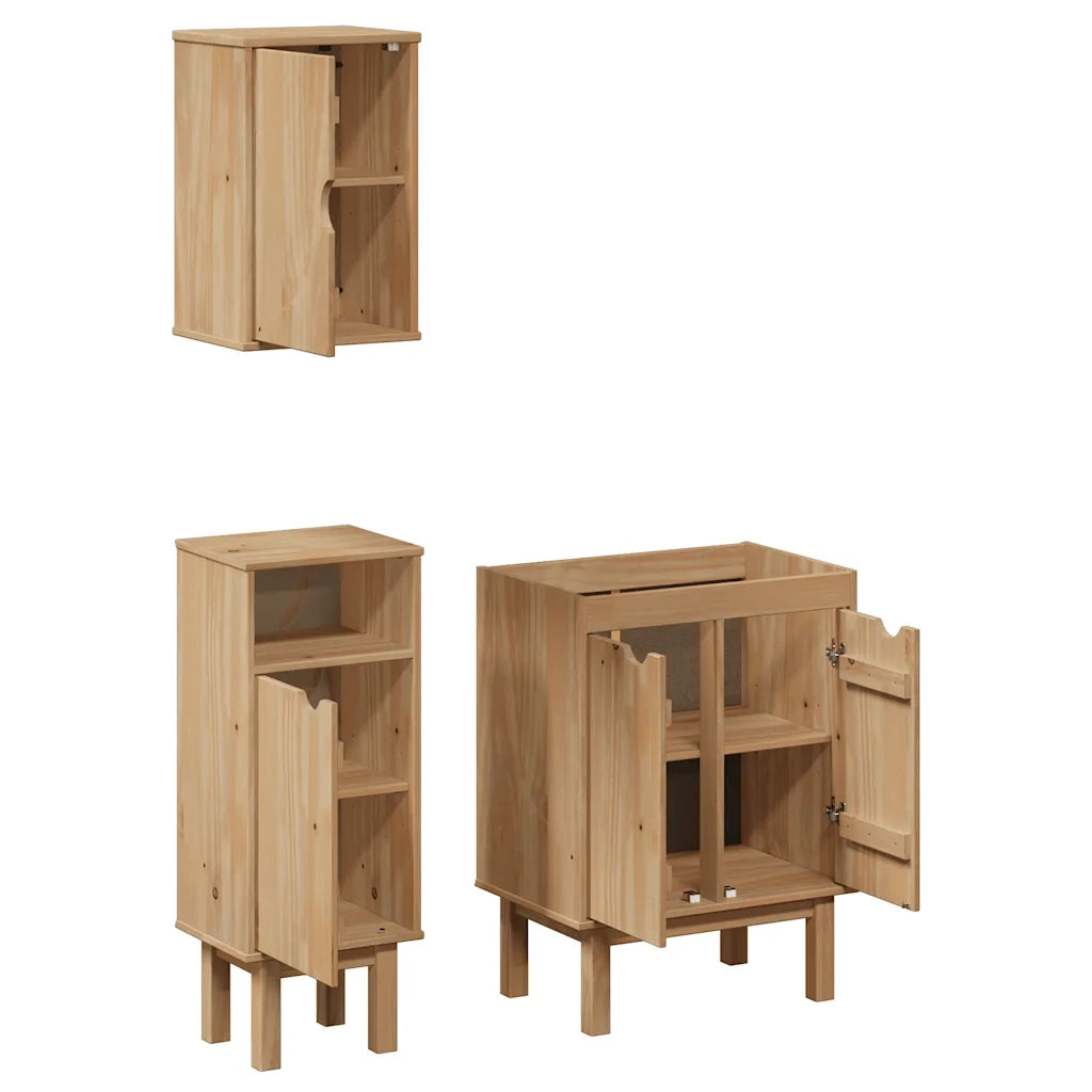 vidaXL Set Mobili da Bagno 3 pz OTTA in Legno Massello di Pino