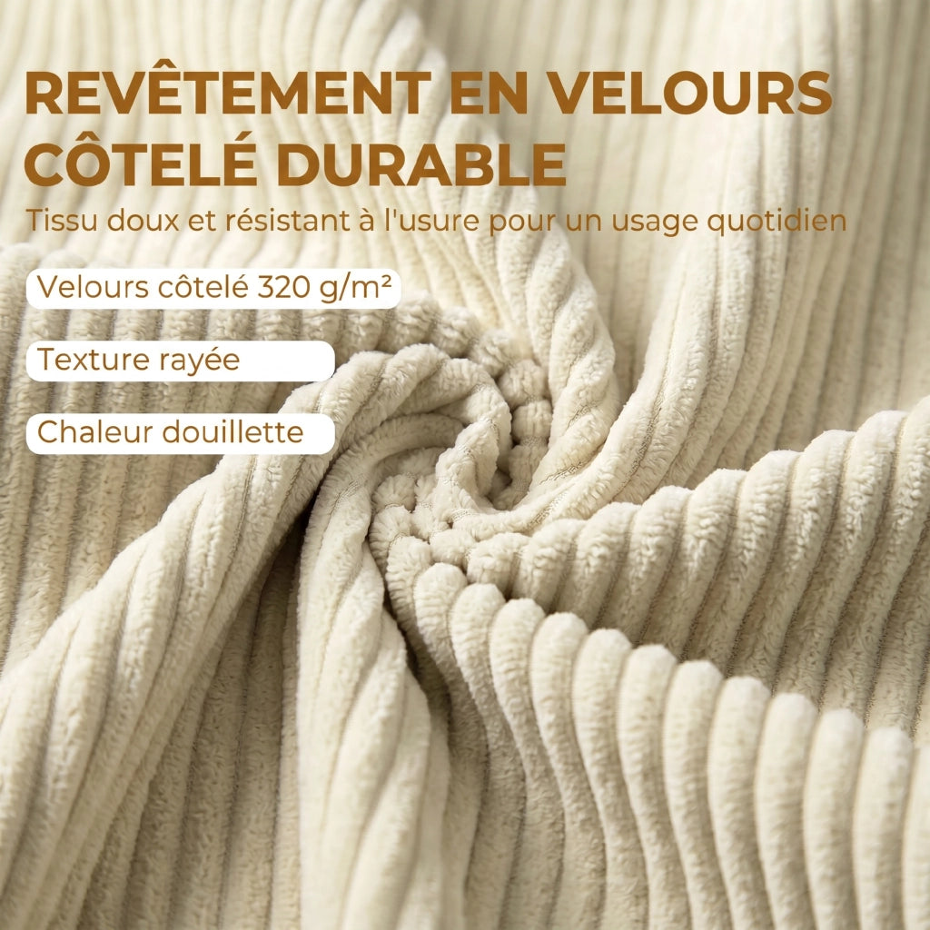 Panca contenitore imbottita 73L ¨C Xylo ¨C velluto a coste beige con braccioli legno
