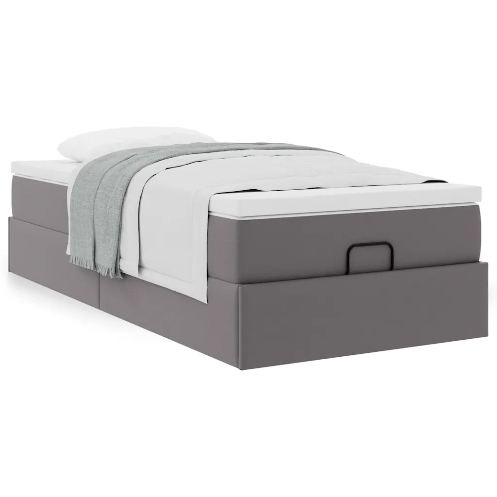 Struttura Letto Pouf con Materasso Grigio 90x190 cm Similpelle 3311014
