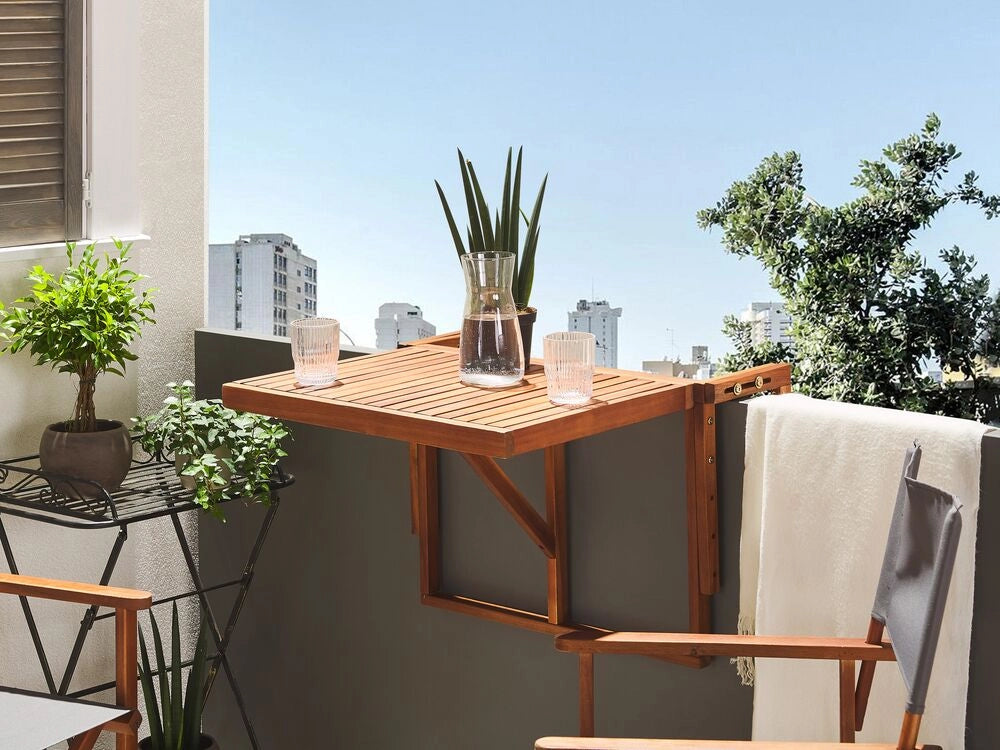 Tavolino da Balcone Sospeso in Legno di Acacia Scuro 60 x 40 cm