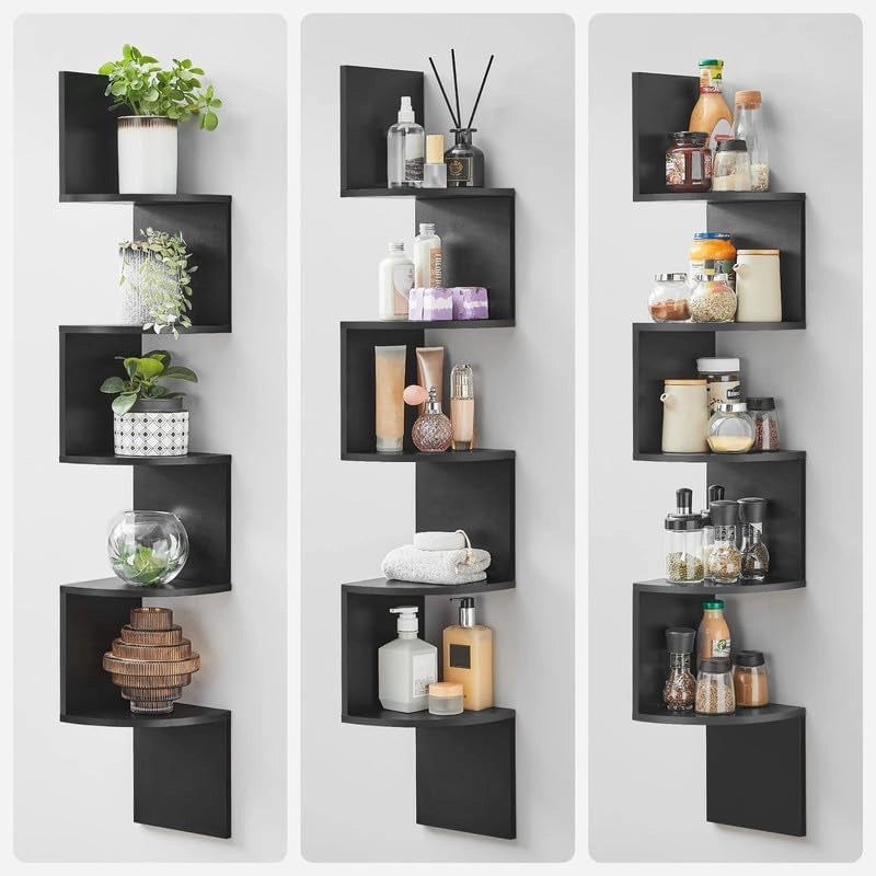 Libreria angolare VALORA, 5 ripiani, nera, stile loft LBC072B01