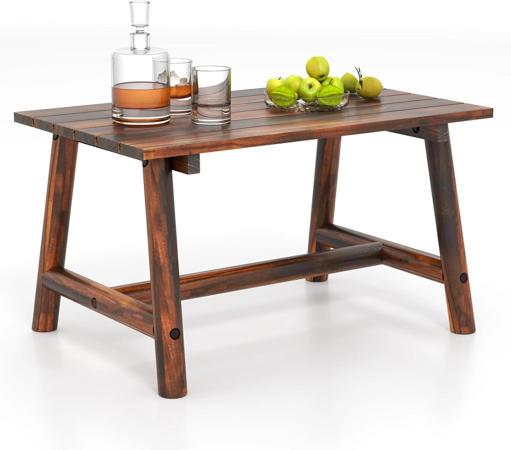 Tavolino da Caffè per Esterno, Tavolino Laterale in Legno con Piano a Doghe, Tavolo Rettangolare per Prato Balcone, Bordo Piscina, Portata 125 kg (Marrone)