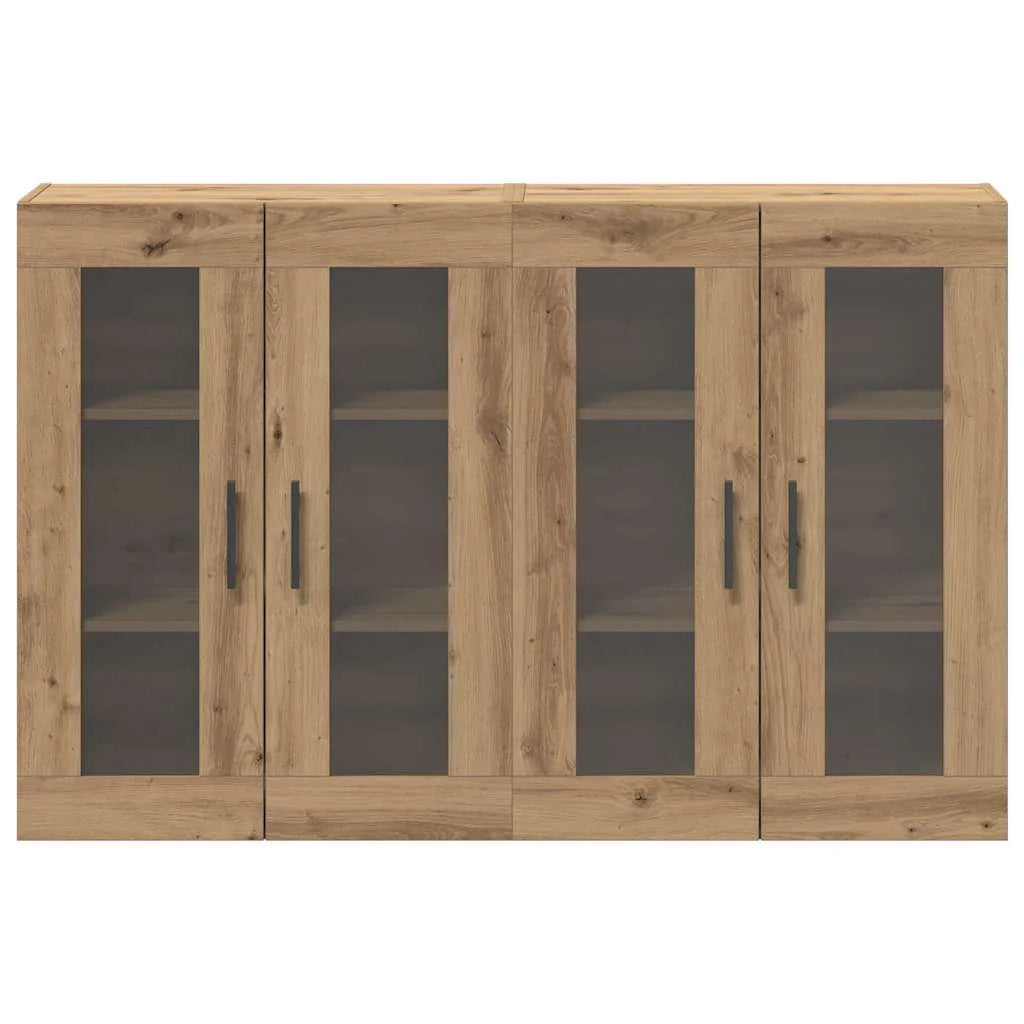 Set di 2 pensili rustici in rovere artigianale 69,5 x 34 x 90 cm con eleganti ante in vetro in legno ingegnerizzato nero 02_0056059