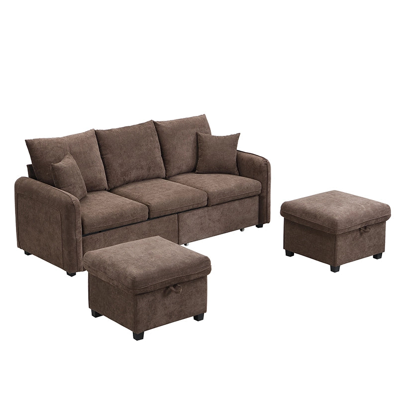 Divano angolare multifunzionale - Zephmum- Forma U, 3 posti, con contenitore, cuscini, funzione letto