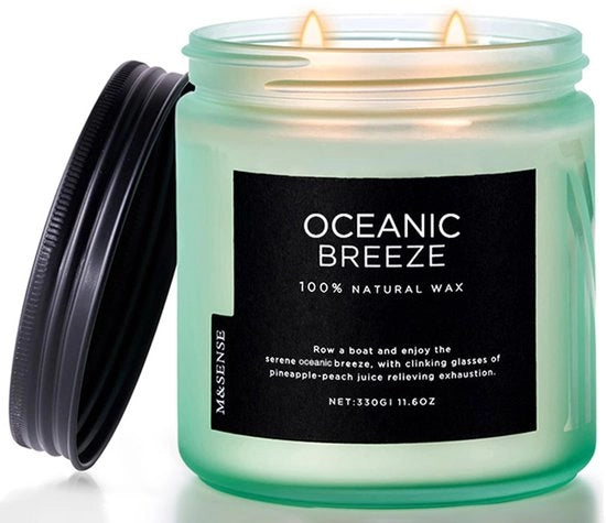 Candela a Olio di Soia 70 Ore - Doppia Fiamma Ananas/Mango - Vaso di Vetro - Sostenibile - Imballaggio Riciclabile - Candele a Olio