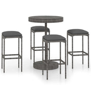 Set da Bar da Giardino 5 pz | Set Salotto da Giardino con Cuscini in Polyrattan Grigio