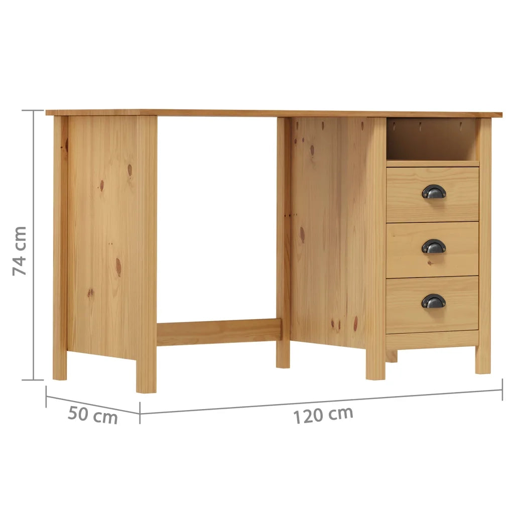 Scrivania Hill con 3 Cassetti 120x50x74 cm in Massello di Pino 288995