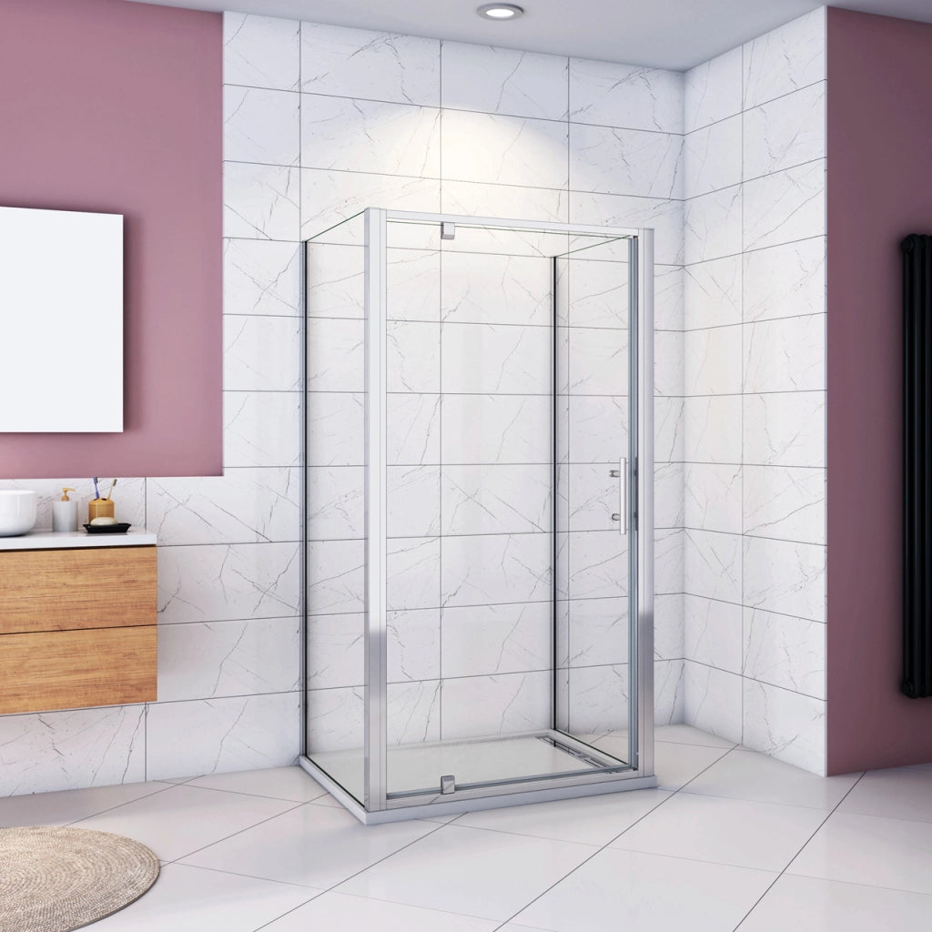 185cm Box Doccia a Tre Lati Porta Girevole Battente 90cm con Doppia Parete Fissa 80x80cm Vetro Temperato Trasparente 5 mm Profilo Cromo Lucido