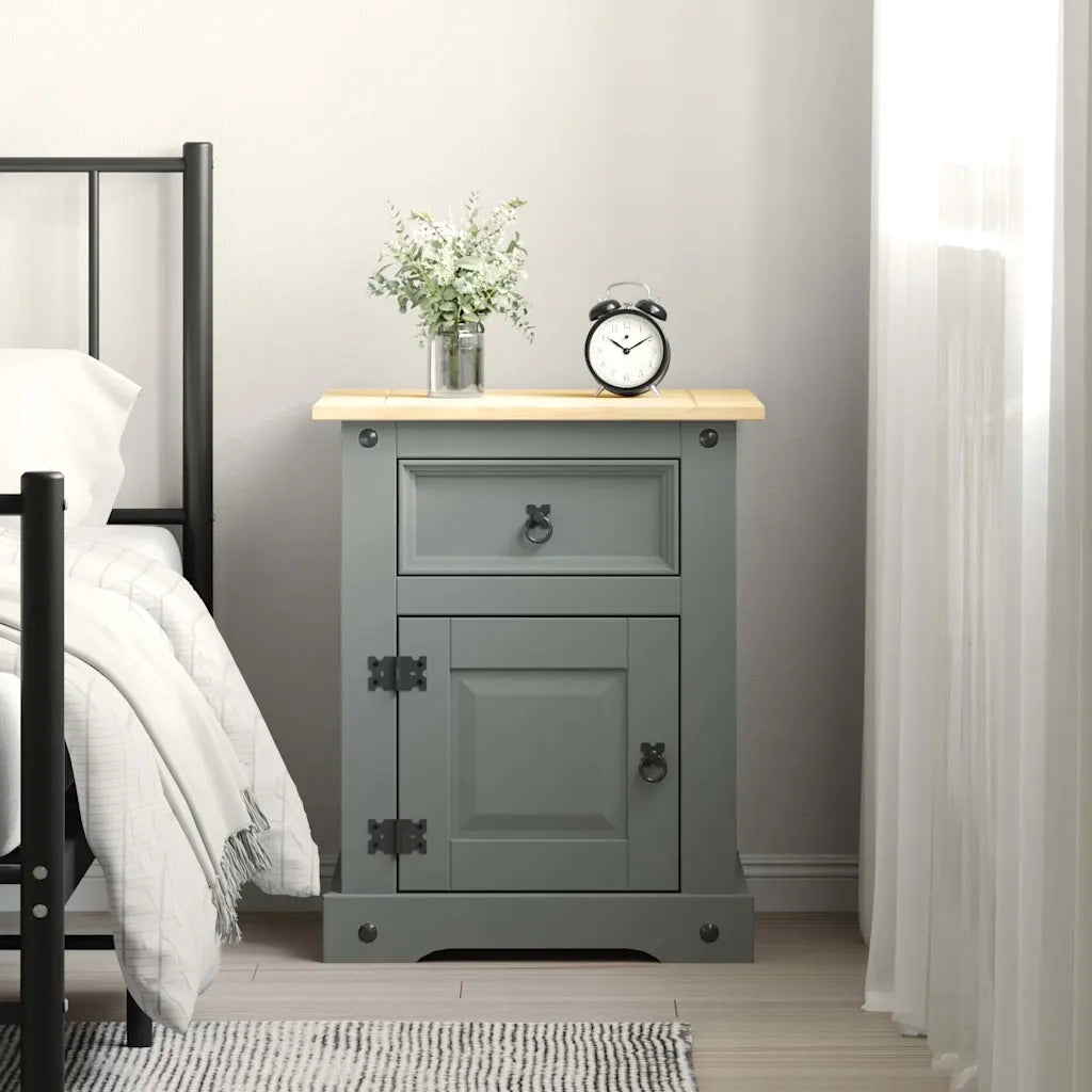 Comodino in Legno di Pino Messicano Corona Grigio 53x39x67 cm 282617