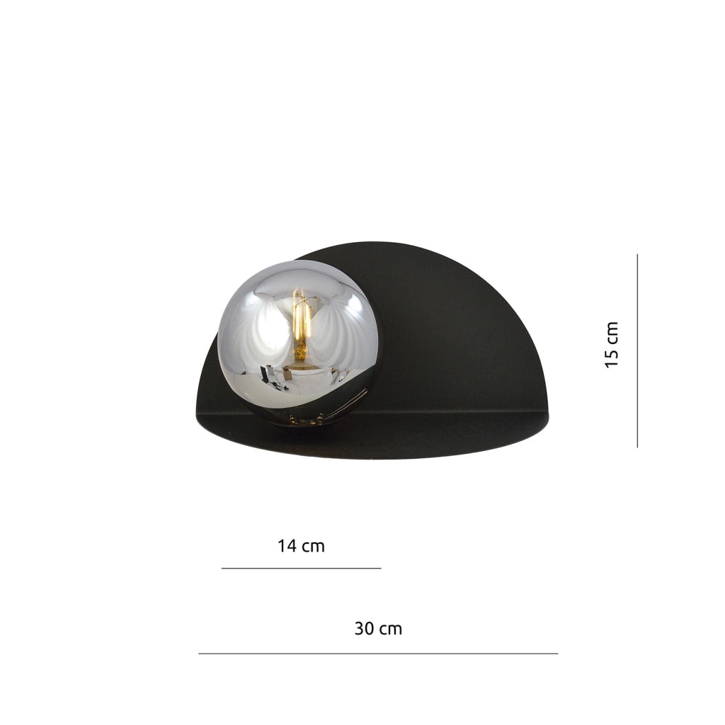 Applique 1 Luce Indiretta Form Con Base In Acciaio Nero E Vetro Fumè