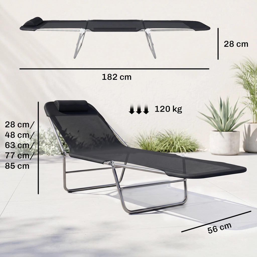 Sdraio pieghevole per giardino con cuscino ¨C zephmum ¨C 5 posizioni 120kg nero