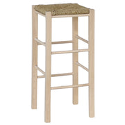 Sgabello da bar h 70 cm in legno da dipingere con sedile in paglia quadrato