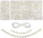 Alfabet in Acero di Zaffiro con Lettere Oro 776 Pezzi - Alfabeto in Acero di Zaffiro con Lettere Oro A-Z - Diametro 7 mm - Numeri 0-9 - Corda Elastica - Per Creare Gioielli
