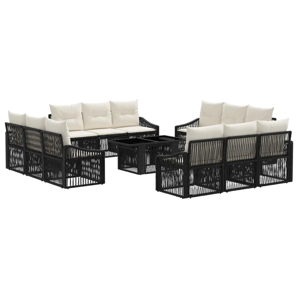 Set Divano da Giardino 13 pz Nero e Bianco Crema polyrattan 3437224