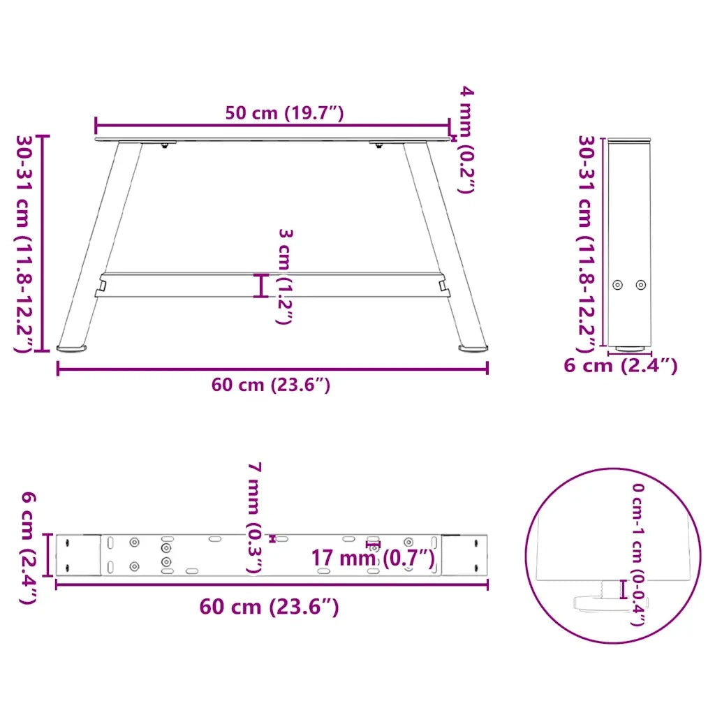 vidaXL Gambe per Tavolino da Caffè a Forma di A 2 pz Bianche 60x(30-31) cm Acciaio