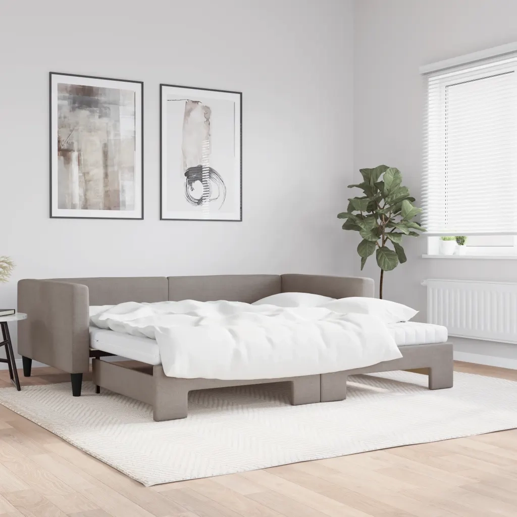 Divano Letto Estraibile con Materassi Tortora 100x200cm Tessuto 3196604