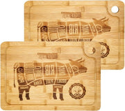 Set di Spiedini di Bambù in Legno 33x23x2cm da 2 pezzi - Piatto per Bistecca e Hamburger con Scanalatura