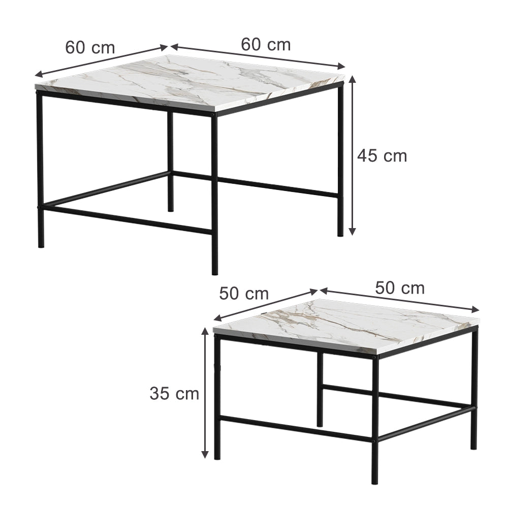 Vicco Tavolino da divano Bianco/nero 60 x 60 cm 2 parti