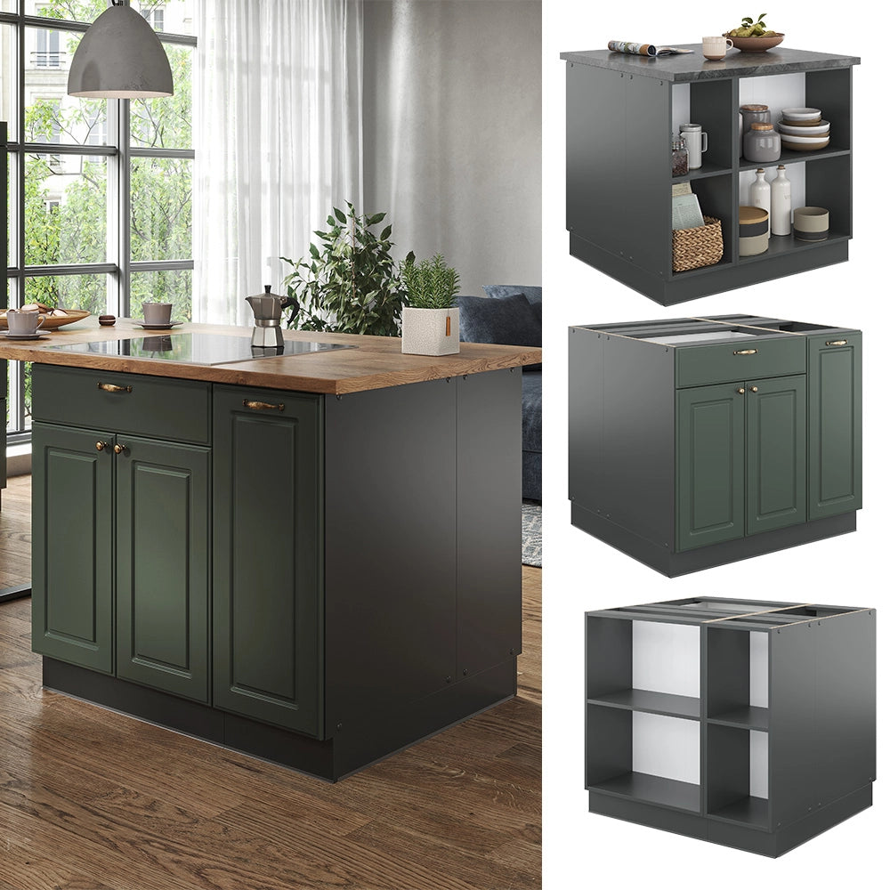 Isola cucina Fame-Line Verde-oro rustico/Antracite 90 cm con cassetto, senza piano di lavoro Vicco