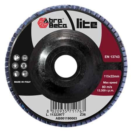 DISCO LAMELLARE ALLO ZIRCONIO 'LITE' ABRA BETA Ø 115x22 mm - grana 40 - 10 pezzi- ABRABETA