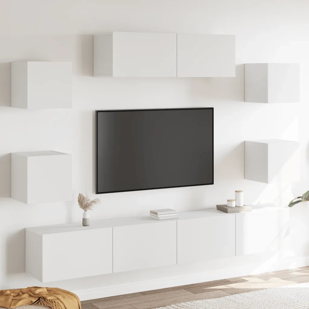 Set di Mobili Porta TV 7 pz Bianco in Legno Multistrato 3114518